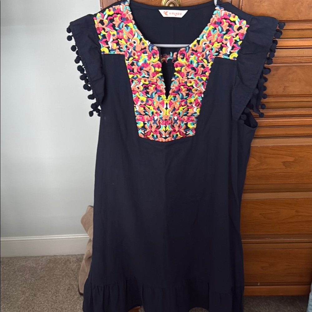 Amazon Navy Dress with Colorful Embroidery - med